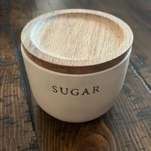 Hearth & Hand Cream Ceramic Sugar Container with Wooden Lid